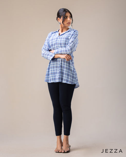 Structured Grace: Below-Hip V-Neck Top 70491