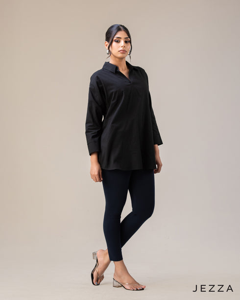 Structured Grace: Below-Hip V-Neck Top 72071