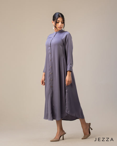 Refined Flow: Crinkle Satin Mandarin-Collar Midi Top 66101