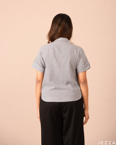 Hip Length Top With Decorative Collar 52722