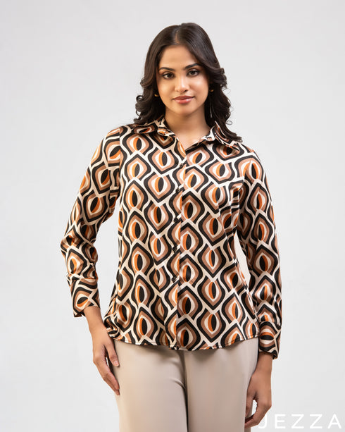Modern Muse: Collar Abstract Relaxed-Fit Midi Top 76151