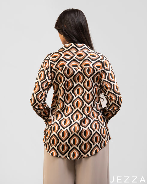 Modern Muse: Collar Abstract Relaxed-Fit Midi Top 76151