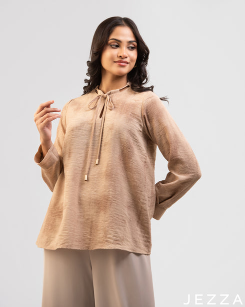 Subtle Elegance: Decorative Round-Neck Sand Top 71681