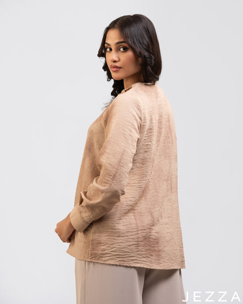 Subtle Elegance: Decorative Round-Neck Sand Top 71681