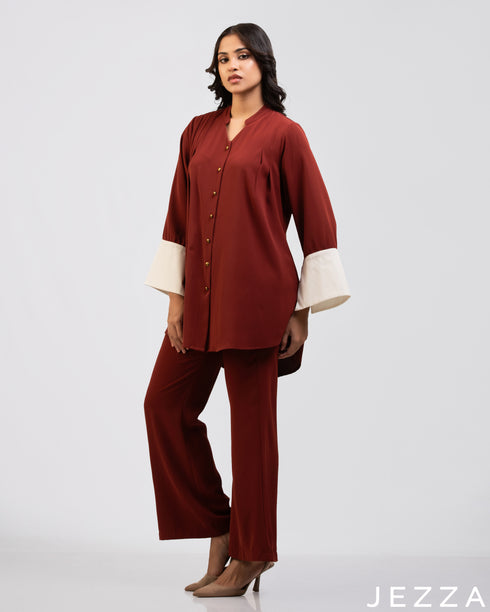 Urban Elegance: Color-Block Satin Co-Ord 68641