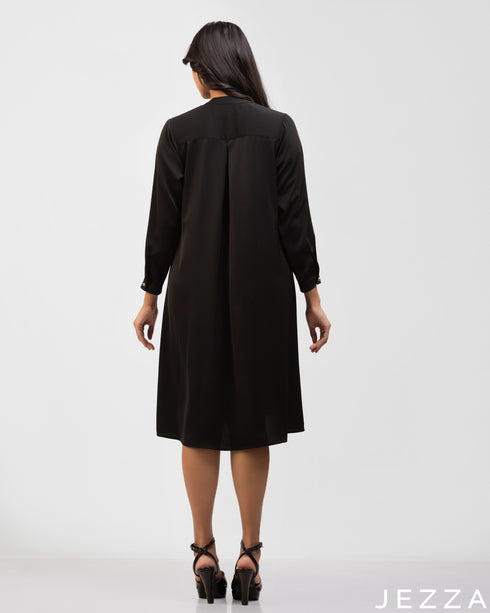 Midnight Form: Black Mandarin-Collar Knee Top 76182