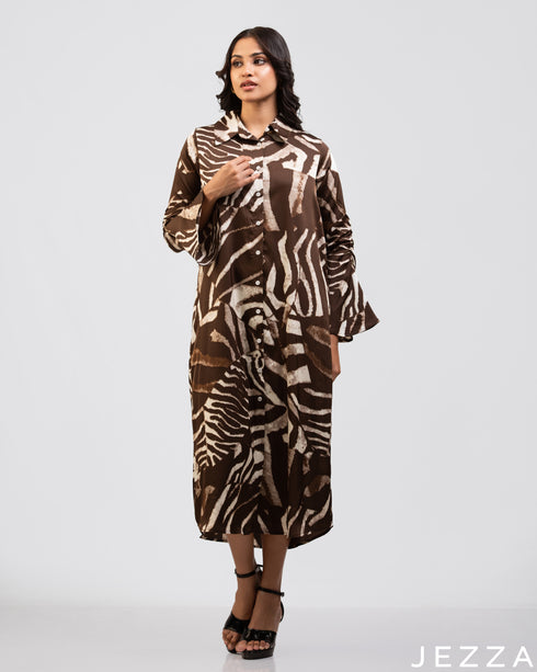 Artistic Flow: Relaxed-Fit Abstract Print Midi Top 77321