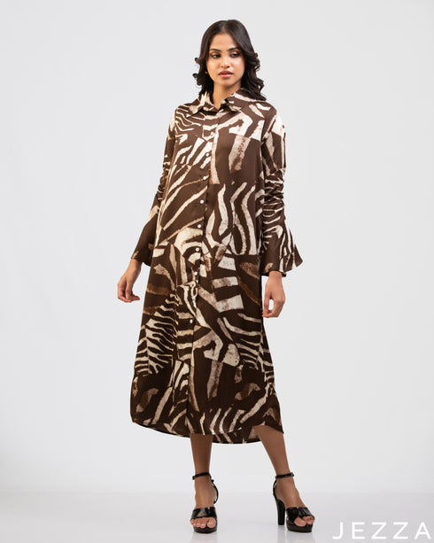 Artistic Flow: Relaxed-Fit Abstract Print Midi Top 77321