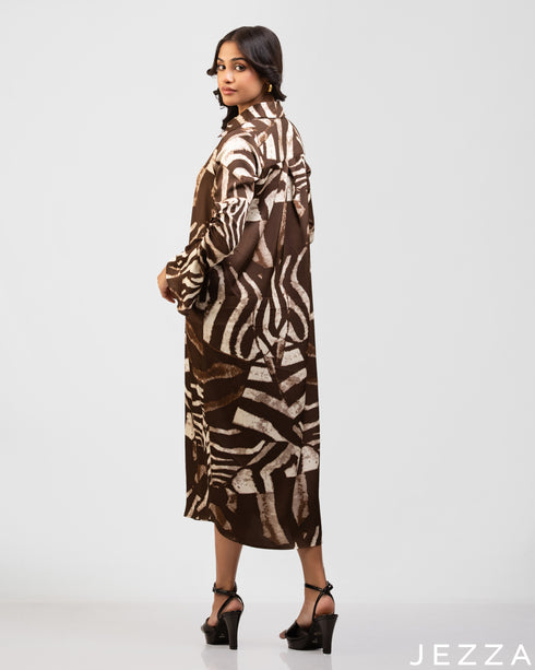 Artistic Flow: Relaxed-Fit Abstract Print Midi Top 77321