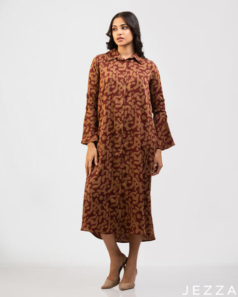 Modern Muse: Collar Abstract Relaxed-Fit Midi Top 76161