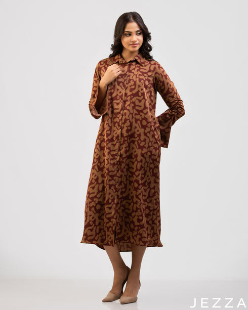 Modern Muse: Collar Abstract Relaxed-Fit Midi Top 76161