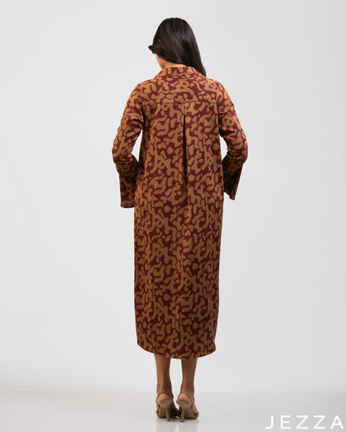 Modern Muse: Collar Abstract Relaxed-Fit Midi Top 76161