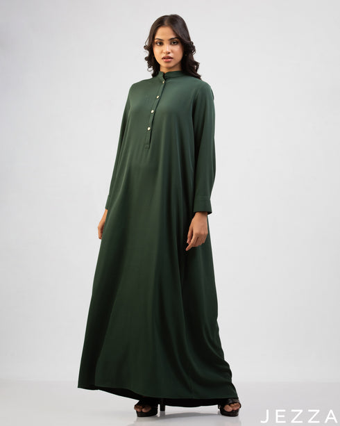 Forest Grace: A-Line Satin Dress with Placket 77101