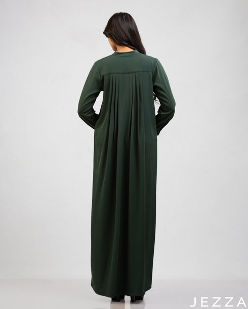 Forest Grace: A-Line Satin Dress with Placket 77101