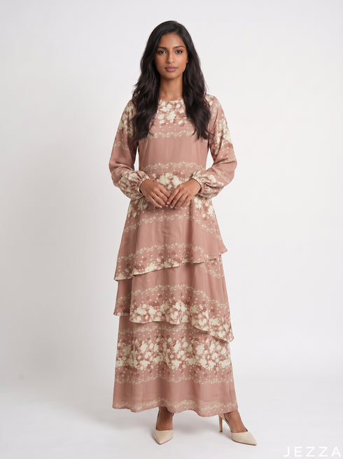 Floral Haze: Flowing Long Sleeve Dress 81761