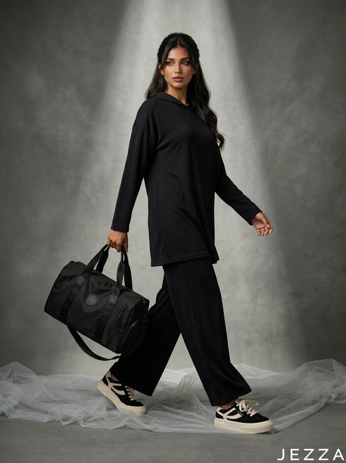 Off-Duty Mode: Black Hoodie & Pant Set 87441