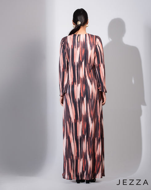 Graceful Ripple: Micro Pleated Satin A-Line Dress 72621