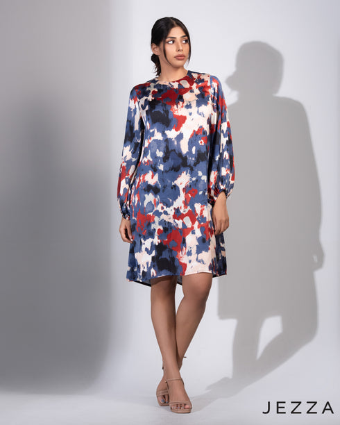 Radiant Flow: Crush Satin Knee-Length Top Dress 71881