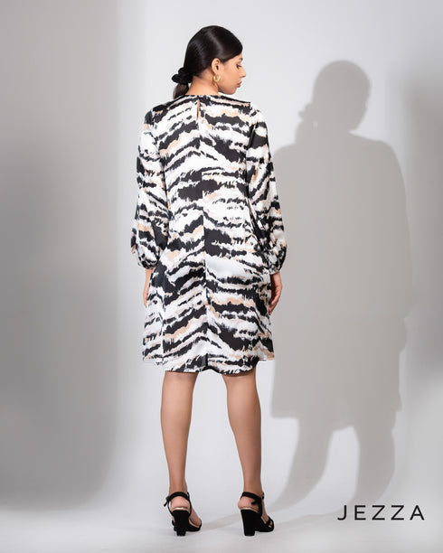 Radiant Flow: Crush Satin Knee-Length Top Dress 75391