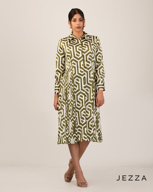 Sculpted Flow: Abstract Satin Pleated Dress 67891