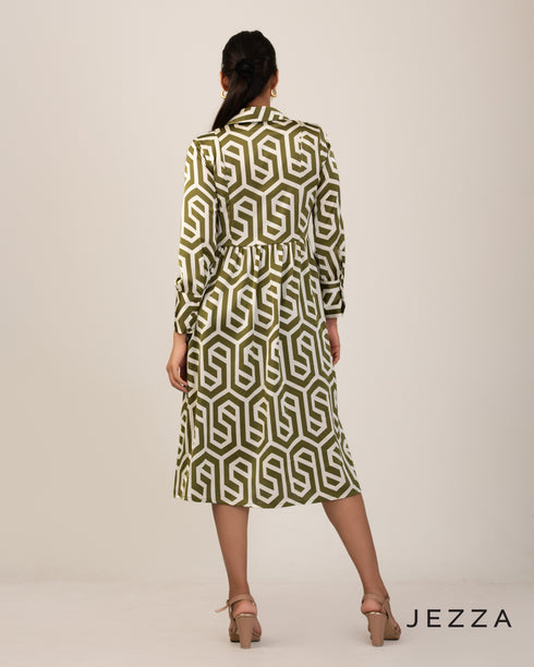 Sculpted Flow: Abstract Satin Pleated Dress 67891