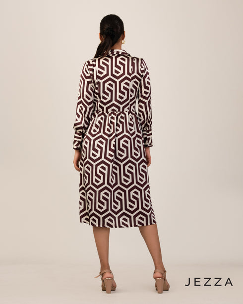 Sculpted Flow: Abstract Satin Pleated Dress 67892