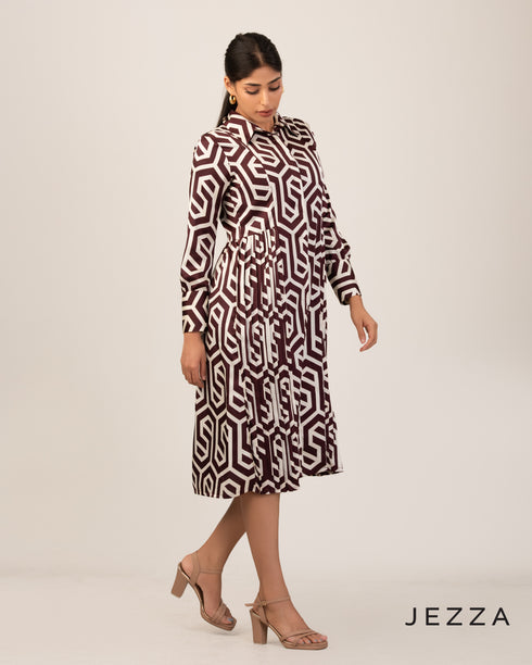 Sculpted Flow: Abstract Satin Pleated Dress 67892