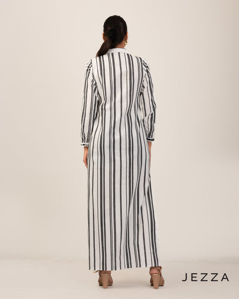 Timeless Ease: Linen Collared A-Line Dress 72342