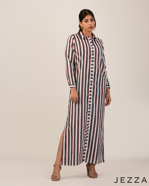 Timeless Ease: Linen Collared A-Line Dress 72341