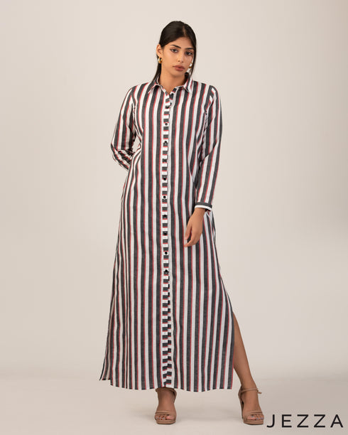 Timeless Ease: Linen Collared A-Line Dress 72341