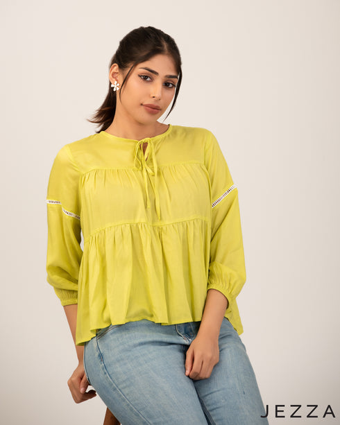 Playful Layers: Tie-Up Trim Crop Top 71381