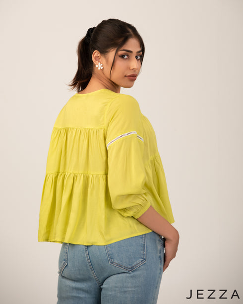 Playful Layers: Tie-Up Trim Crop Top 71381