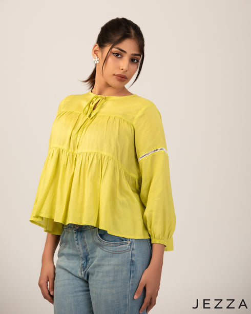 Playful Layers: Tie-Up Trim Crop Top 71381