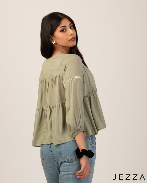 Playful Layers: Tie-Up Trim Crop Top 71382