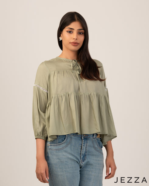 Playful Layers: Tie-Up Trim Crop Top 71382