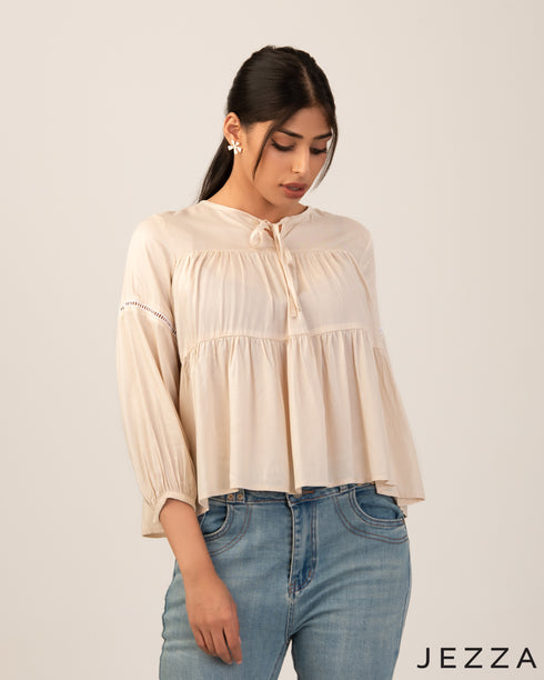 Playful Layers: Tie-Up Trim Crop Top 71383