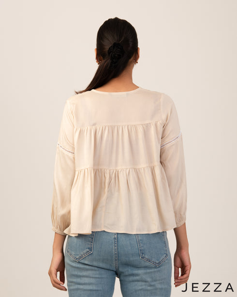 Playful Layers: Tie-Up Trim Crop Top 71383