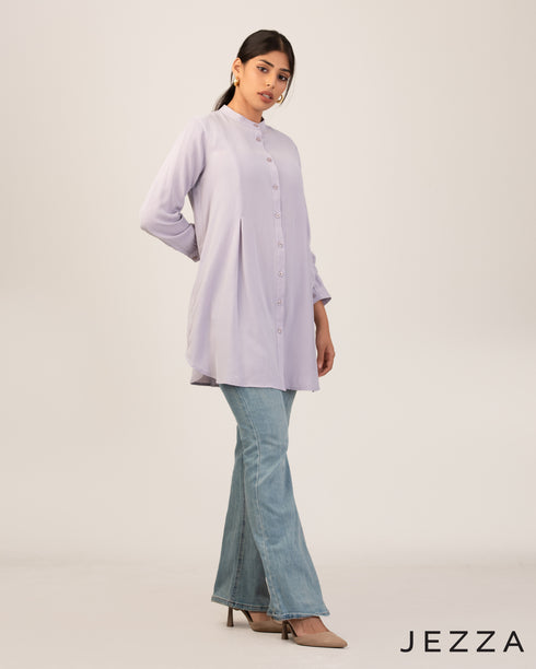 Modern Ease: Mandarin Collar Long Sleeve Top 71912