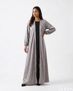 Load image into Gallery viewer, Glam Duo: Grey Satin Stone-Embellished Cardigan &amp; Inner Set 78322