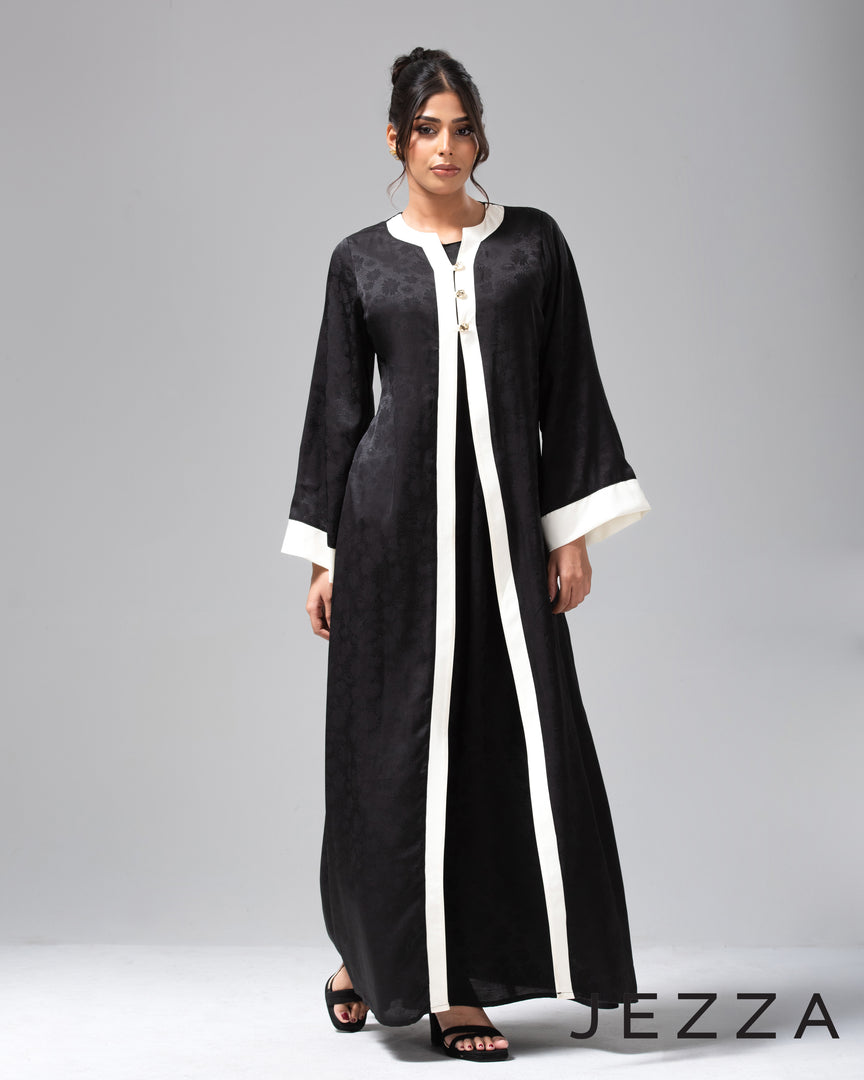 Black A-Line Dress with White Contrast Detailing 63841