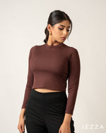 Load image into Gallery viewer, Ribbed Spandex Long Sleeve Crop Top 70771
