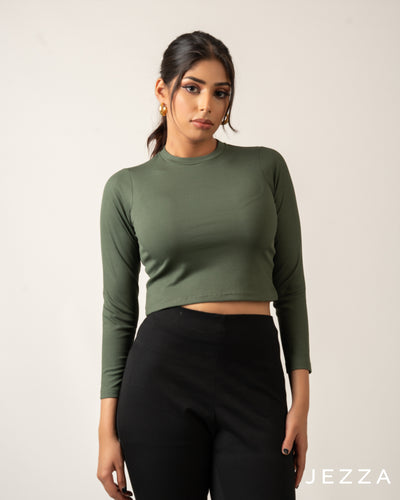 Ribbed Spandex Long Sleeve Crop Top 70773