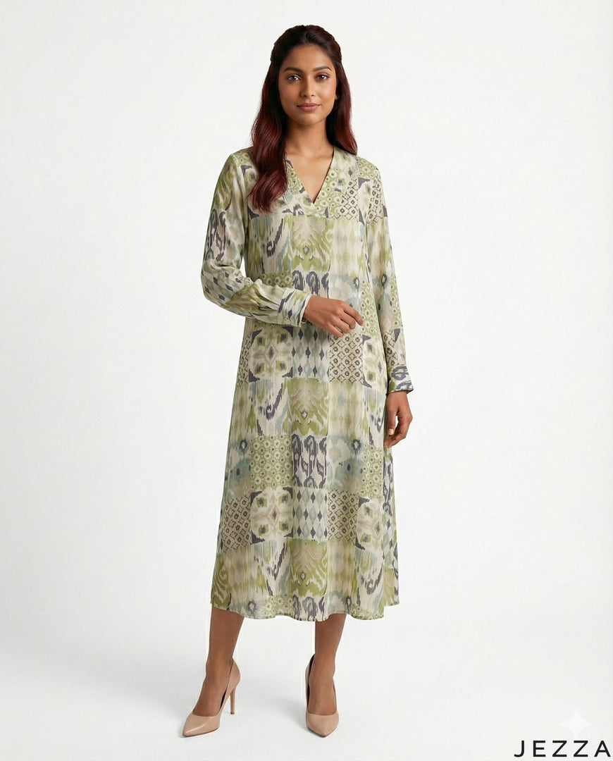 Mosaic Whisper: Printed Cotton Midi Top 81271