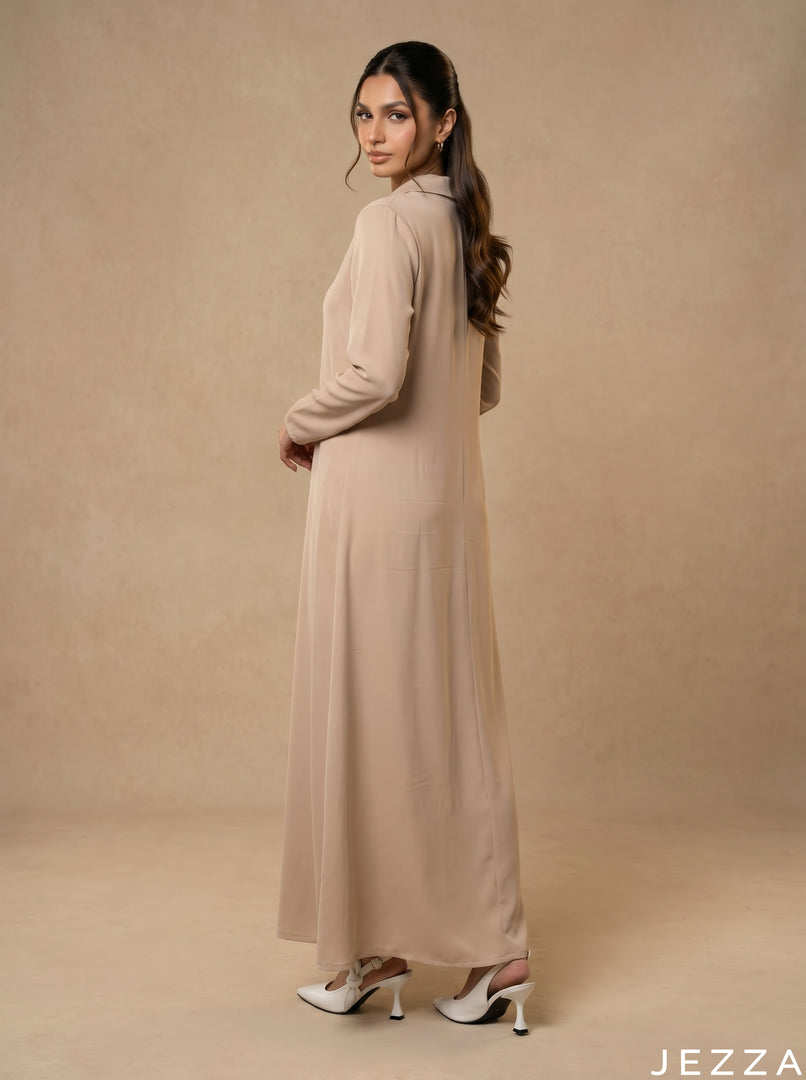 Effortless Poise: Beige A-Line Dress 82211
