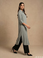 Load image into Gallery viewer, Earthbound Elegance: Smoke Green Midi Top 82913