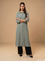 Load image into Gallery viewer, Earthbound Elegance: Smoke Green Midi Top 82913