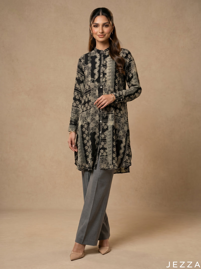 Ornate Elegance: Tapestry Print Knee Top 83861