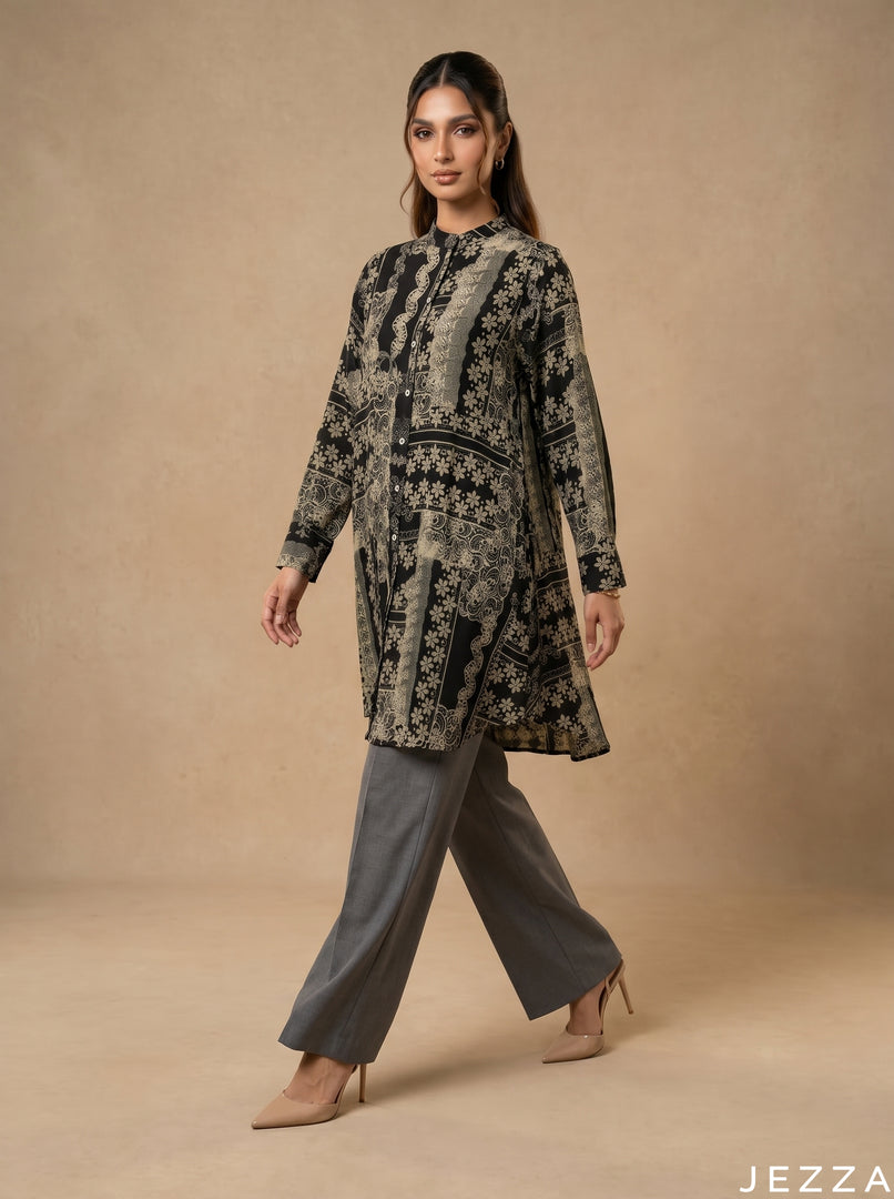 Ornate Elegance: Tapestry Print Knee Top 83861