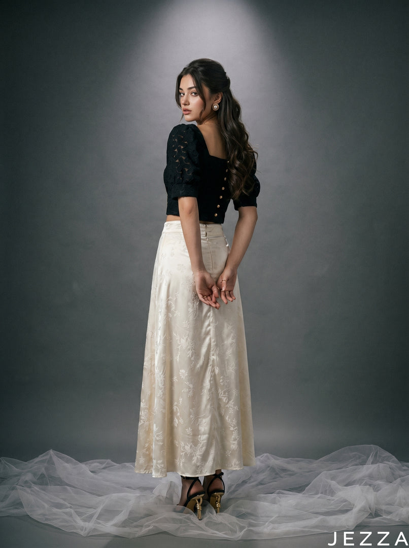 Ivory Flow: Off White Satin Skirt 87321