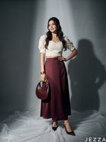 Load image into Gallery viewer, Wine Glide: Burgundy Satin Skirt 87341